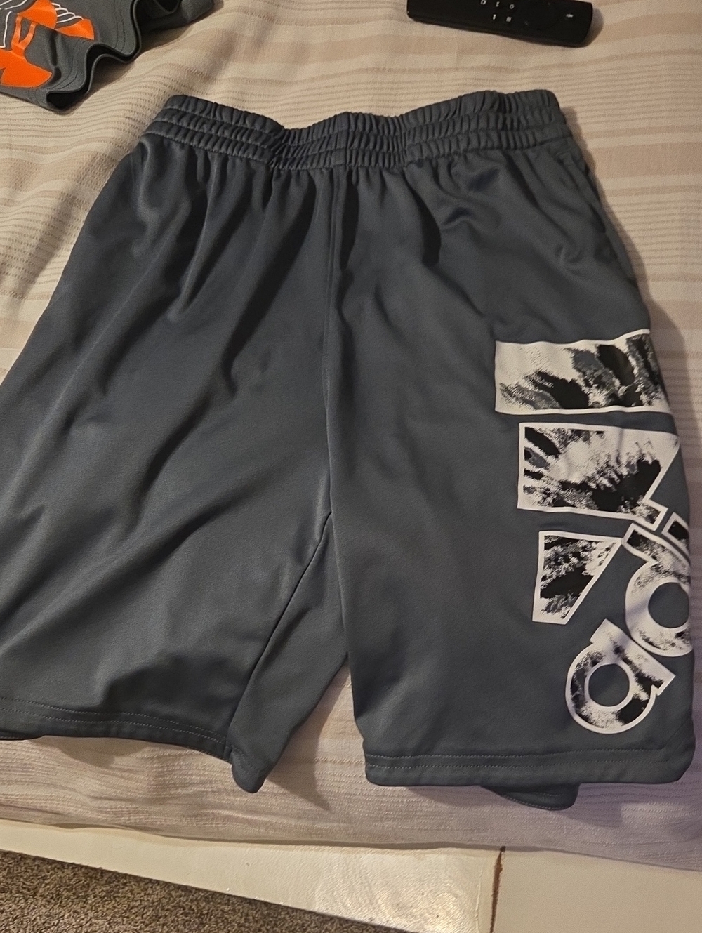 adidas Gray Athletic Shorts with White Graphic Logo